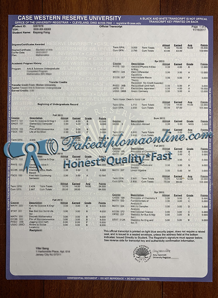 Case Western Reserve University transcript