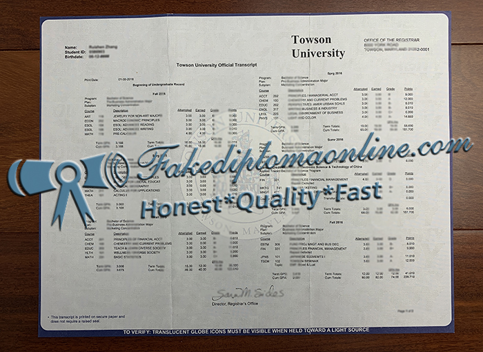 Towson University transcript