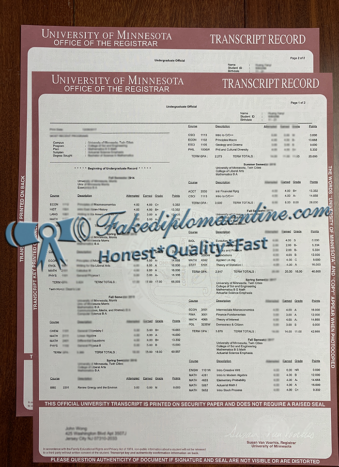 University of Minnesota transcript