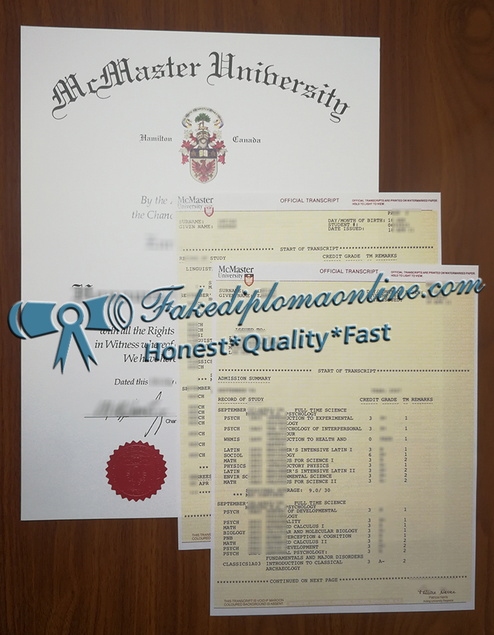 McMaster University diploma and transcript