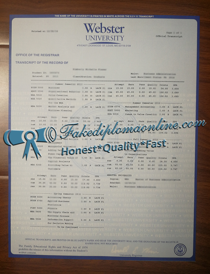 Webster University transcript