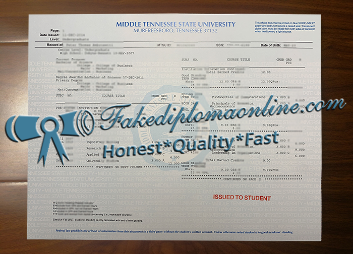 Middle Tennessee State University transcript