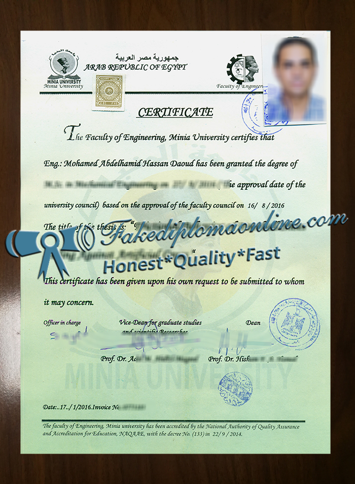 Minia University diploma