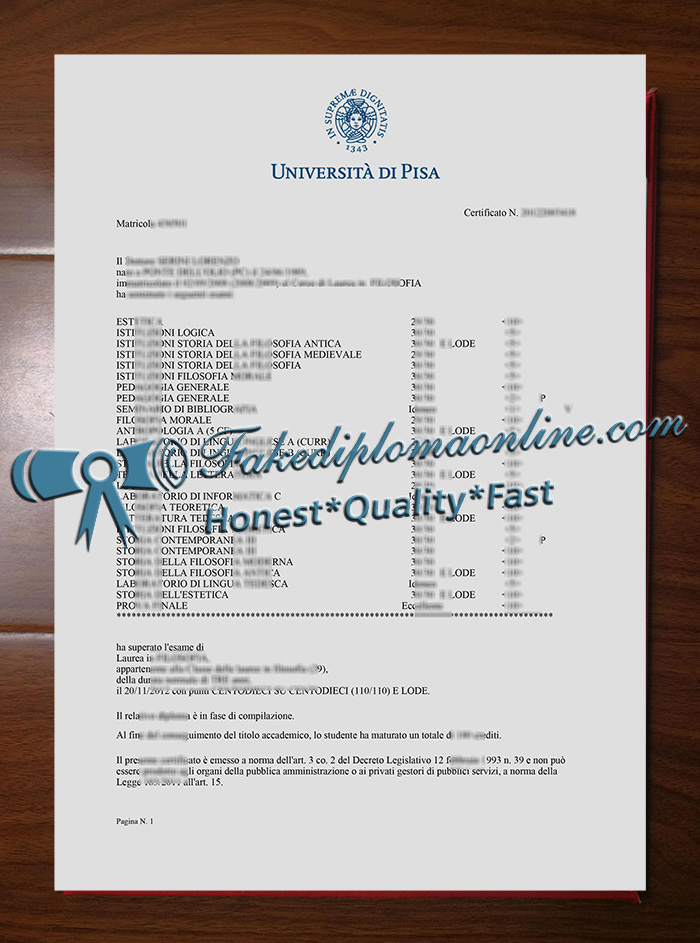 Università di Pisa transcript