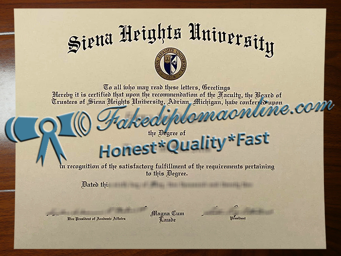 Siena Heights University diploma