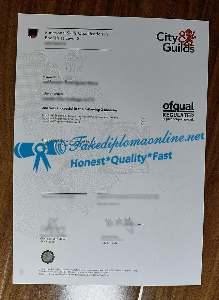 City & Guilds Functional Skills English certificate